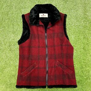 WOOLRICH Ruby Plaid Wool Vest Lined Full Zip Womens Small Red Black